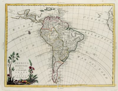 América do Sul dividida em seus principais Estados, gravura de G. Zuliani tirada de Tome IV do "Atlas Mais Recente" publicado em Veneza por Antonio Zatta, Coleção Particular de G. Zuliani