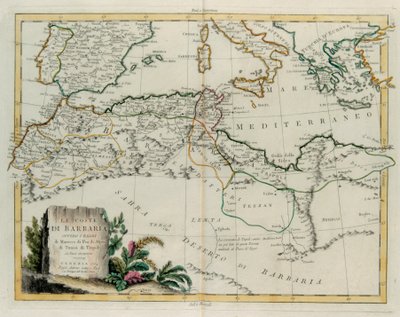 A Costa da Barbária ou Os Reinos de Marrocos, Fez, Argélia, Tunísia e Trípoli com os países vizinhos, gravura de G. Zuliani tirada de Tomé IV do "Novo Atlas" publicado em Veneza em 1784 por Antonio Zatta, Colecção Privada de G. Zuliani
