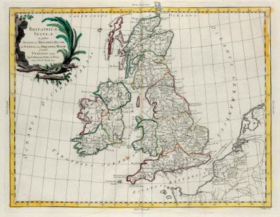 As Ilhas Britânicas em que se encontram Albion ou Grã-Bretanha e Ivernia ou Grã-Bretanha Menor, gravura de G. Zuliani tirada de Tome I do Atlas mais novo publicado em Veneza em 1785 por Antonio Zatta de G. Zuliani