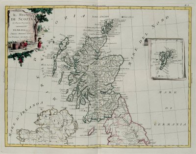 O Reino da Escócia, gravada por G. Zuliani, tirada de Tomé do Novo Atlas, publicada em Veneza em 1776 por Antonio Zatta, Coleção Particular de G. Zuliani