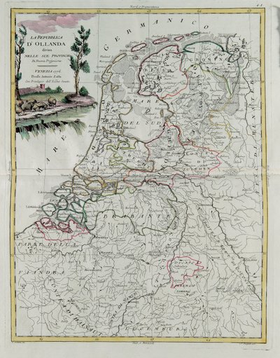 A República da Holanda dividida em suas províncias, gravada por G. Zuliani tirada de Tomé do Novo Atlas publicada em Veneza em 1776 por Antonio Zatta, Coleção Particular de G. Zuliani