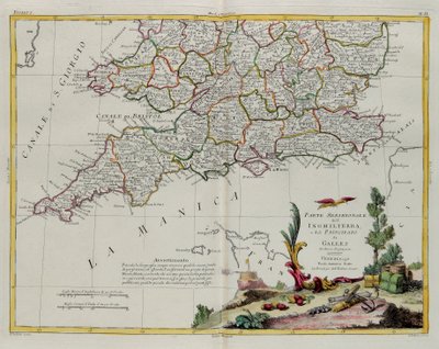 A parte meridional da Inglaterra e do Principado de Gales, gravada por G. Zuliani, tirada de Tome I do Atlas mais Novo, publicada em Veneza em 1778 por Antonio Zatta, Coleção Particular de G. Zuliani