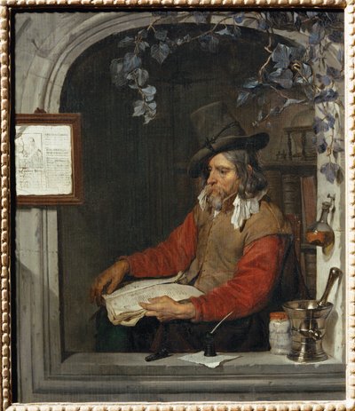 O boticário, também conhecido como o químico ... de Gabriel (attr. to) Metsu