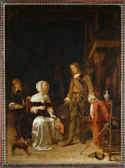 Um soldado visita uma jovem mulher ... de Gabriel (attr. to) Metsu