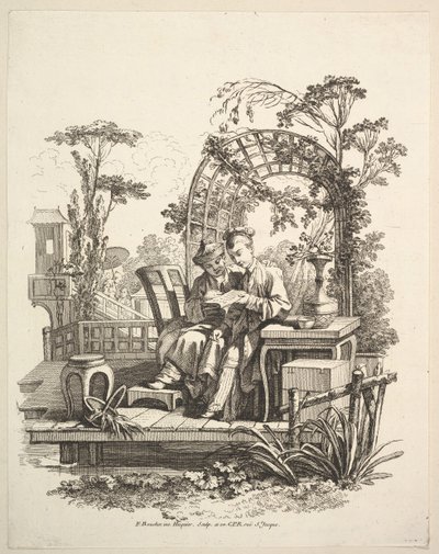 Homem e mulher Reading, ca. 1742 de Gabriel Huquier