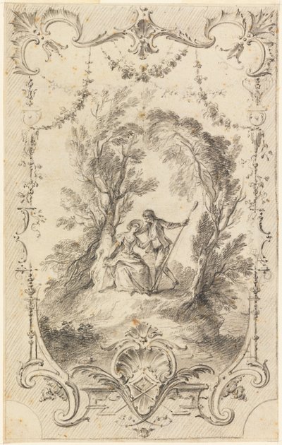 O pastor de Eagar (desenho preparatório para a chapa 247 em L&39;Oeuvre gravé de Watteau, 1739) de Gabriel Huquier