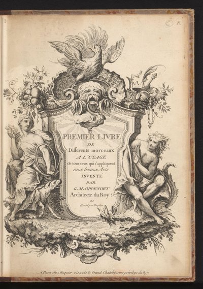 Impressão de título para uma série de seis ornamentos Vários desenhos para praticantes de artes plásticas, primeiro livro (título da série) Premier livre de différents morceaux a l