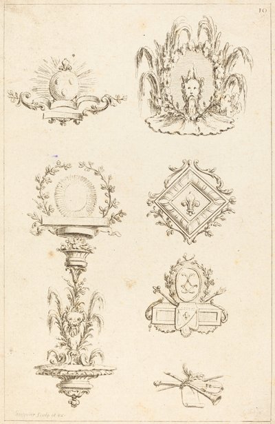 Desenhos para peças de cauda: pl. 10 de Gabriel Huquier after Claude Gillot