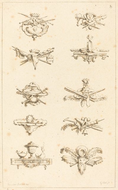 Desenhos para peças de cauda: pl. 8 de Gabriel Huquier after Claude Gillot