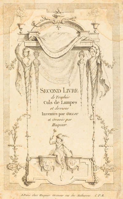 Segundo Livro de Troféus de Lâmpadas e Moedas: Página de Título de Gabriel Huquier after Claude Gillot