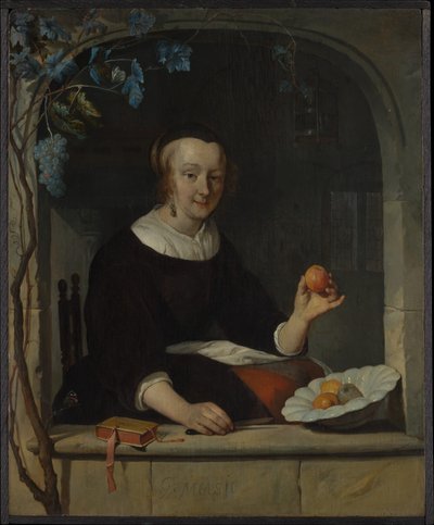 Uma mulher sentada junto a uma janela de Gabriel Metsu