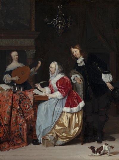 Uma jovem a escrever música de Gabriel Metsu