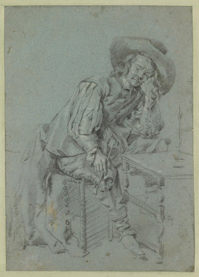 Um homem sentado com um cachimbo de Gabriel Metsu