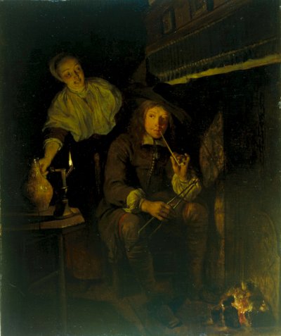 Alemão: Der Raucher am Kamin O fumador à lareira de Gabriel Metsu