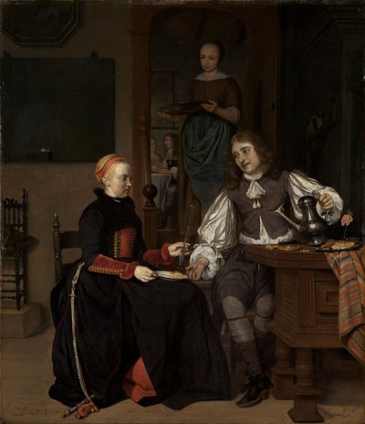 Jovem casal ao pequeno-almoço de Gabriel Metsu