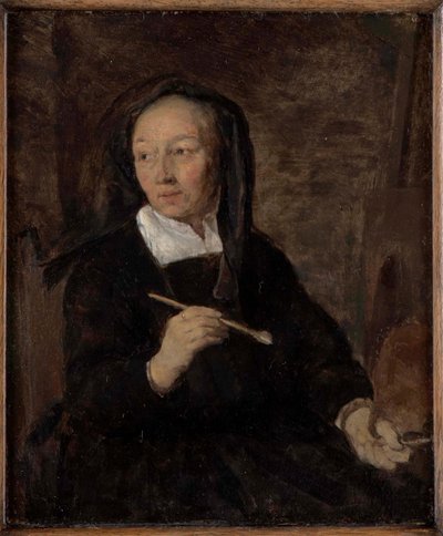Retrato de uma mulher artista no seu cavalete de Gabriel Metsu
