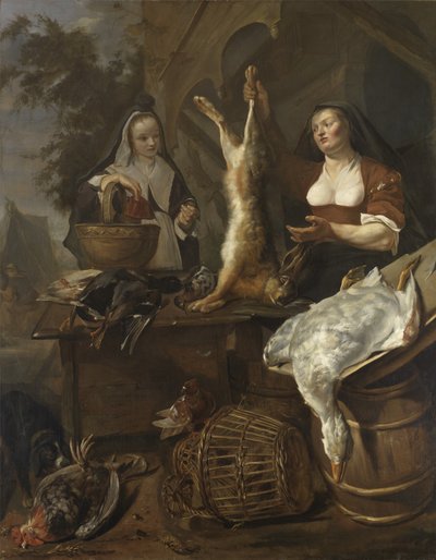 Mulher a vender jogo numa banca de Gabriel Metsu