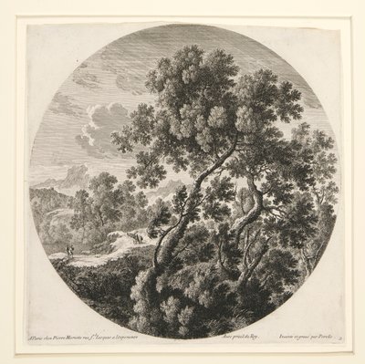Paisagem com dois viajantes e um castelo; e Pastor, Ovelha e Gado numa Paisagem, a partir de um conjunto de seis paisagens de Gabriel Perelle