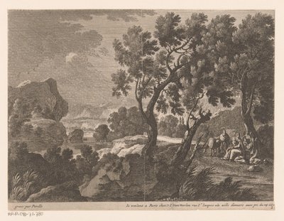 Paisagem com paz no voo para o Egito Paisagens com cenas da vida de Cristo (título no objeto) de Gabriel Perelle