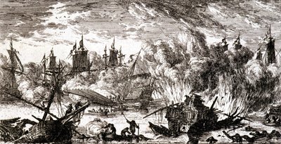 Batalha naval - gravura de Gabriel Perelle