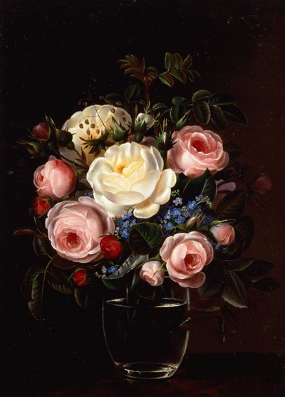 Peónias num vaso sobre uma mesa (óleo sobre tela) de Gabriel Schachinger