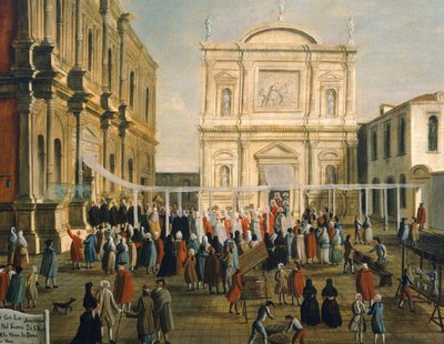 Doge e senhores na Igreja de San Rocco no dia santo, por Gabriel Bella (1730-1799) Óleo sobre tela, 92,5x145,5 cm, Detalhe de Gabriele Bella