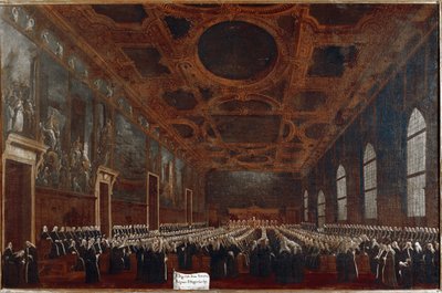 Primeira audiência do Doge de Veneza perante o Grande Conselho (óleo sobre tela de Gabriele Bella