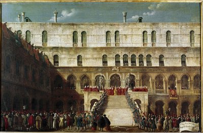 Indução do Doge à Escada dos Génios em Veneza - Pintura de Gabriele Bella (ca. 1730-1799). Veneza, Fundação Querini Stampalia de Gabriele Bella