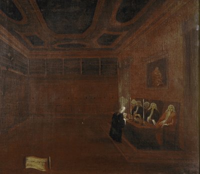 O Supremo Tribunal dos Quarenta ou Conselho dos Quarenta, detalhe (Veneza, Supremo Tribunal dos Quarenta. Detalhe) - Pintura de Gabriele Bella (ca. 1730-1799). Veneza, Fundação Querini Stampalia de Gabriele Bella
