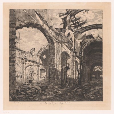 Ruína van de Salle des Pas Perdus em Paris na de marca van 1871 Salle des pas perdus do Palais de Justice em Paris após o incêndio de 1871 (título no objeto) de Gabrielle Marie Niel