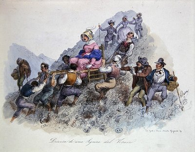 Um Turista Descendente do Monte Vesúvio, c.1830 (cor litho) de Gaetano (after) Dura