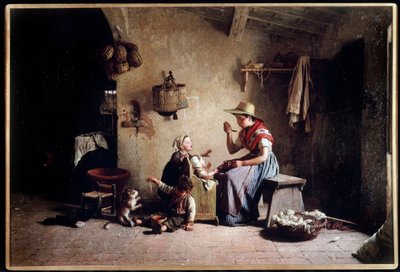 Dar de comer a um bebé. Pintura de Gaetano Chierici (1838-1921). Óleo sobre tela. Coleção particular. de Gaetano Chierici