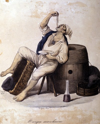 Maccheroni napolitano a comer maccheroni. Litografia de Dura de Gaetano Dura