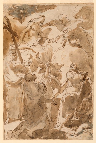 Desenho, A Trindade e os Apóstolos, S. Pedro e S. Paulo, 1770-80 de Gaetano Gandolfi