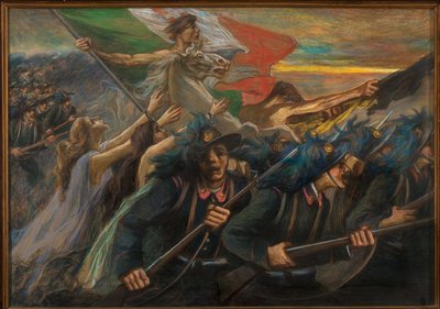 Trento e Trieste, The Charge of the Bersaglieri (fuzileiros) (óleo sobre tela) de Gaetano Previati