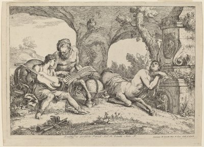 Quíron ensinando música a Aquiles de Gaetano Zompini after Giovanni Benedetto Castiglione