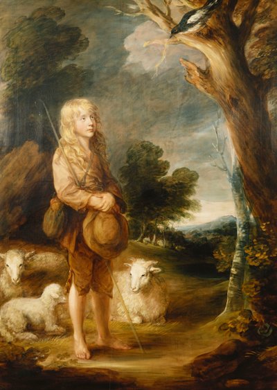 Uma paisagem arborizada com um pastor ouvindo uma pega e três ovelhas, de Gainsborough Dupont