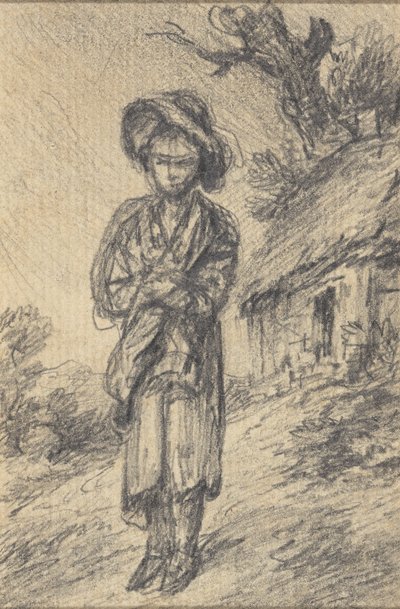 Rapaz de pé junto a uma casa de campo de Gainsborough Dupont