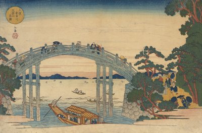 Ponte de pedra sobre o rio Aji, Osaka, 1838. de Gakutei
