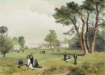 Escola e Capela dos Dissidentes Protestantes, Mill Hill, Middlesex, tirada da natureza por D. Fowler c.1830 de Gale Robert Leake