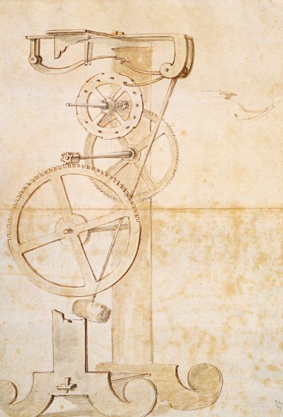 Desenho do relógio pêndulo de Galileu, manuscrito de Galileu Galilei (1564-1642), 85 gal, f 50 r. de Galileo Galilei
