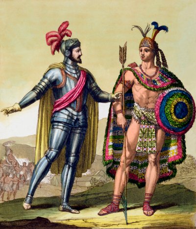 O encontro entre Hernando Cortes e Montezuma II, México, 1519 c1820-1839 de Gallo Gallina