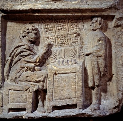 Art Gallo Romain: uma padaria. Um cliente compra pão a um padeiro. Metz, Musee des Beaux Arts. de Gallo Roman Gallo Roman
