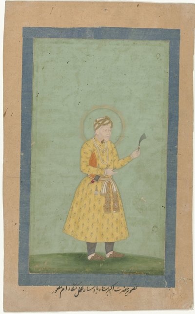 Retrato de Akbar, em pé, com pluma na mão de Gangaram (attributed to)
