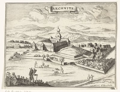 Vista de Rechnitz
Ilustrações topográficas da Áustria, da Hungria e dos Balcãs (título da série)
Korte beschryvinghe, en aen-wysinghe der plaetsen in desen boeck, met hunnen teghen woordighen standt, uyt-ghebeldt pertinent, in Oostenryck (ser de Gaspar Bouttats