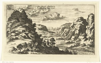 Vista do Monte Tabor e da Transfiguração de Cristo Imagens topográficas do Oriente Médio (título da série) de Gaspar Bouttats