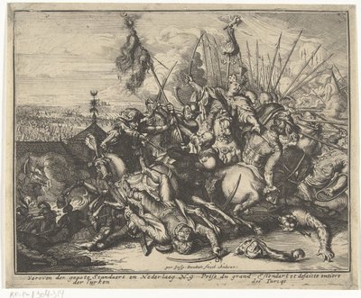 Derrota do exército otomano durante o cerco de Viena Breve descrição, e o aen-wysinghe der plaetsen in desen boeck, com suas palavras teghen, de pé, pertinentemente uyt-ghebeldt, em Oostenryck (título da série) de Gaspar Bouttats