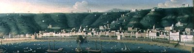 Vista de Nápoles do mar com o Castel dellOvo e o subúrbio de Chiaia, 1731 de Gaspar Butler