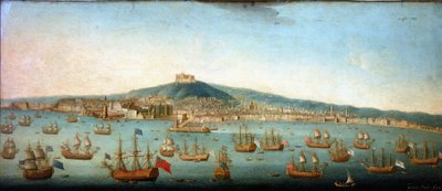 Vista da baía de Nápoles com a frota do Almirante Byng ancorada de Gaspar Butler