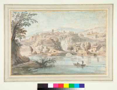 Paisagem em Tivoli (caneta e tinta marrom e lavagens coloridas) de Gaspar van Wittel